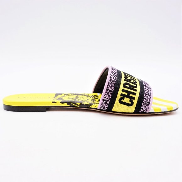 Dior Shoes - New in Box Women's Dior Dway Slide Bright Yellow and Pink D-Jungle Embroidery